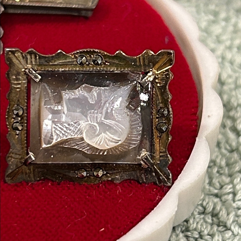 Vintage 40’s 800 silver cameo tie bar & cufflinks from the Cameos Factory Italy - Picture 4 of 15